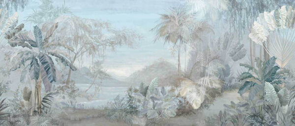 Painting of a landscape with trees and plants Painting of a landscape with trees and plants