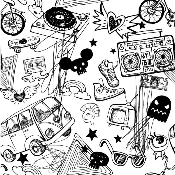 Black and white pattern of objects Black and white pattern of objects