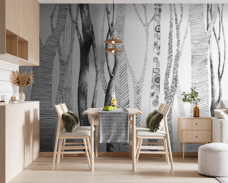 Drawing of trees with lines on it
