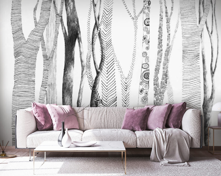 Drawing of trees with lines on it