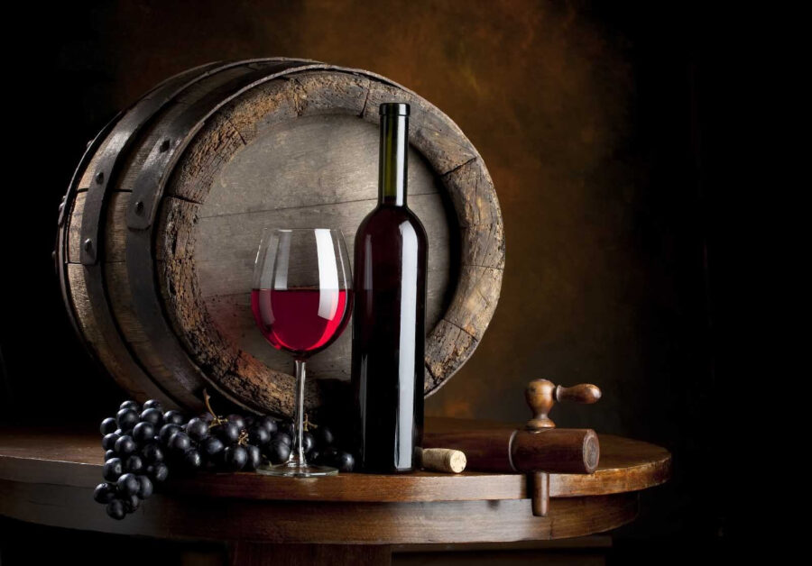 Wine bottle and glass on a table