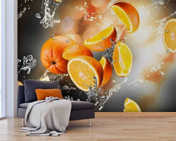 Oranges falling into water with water splashing Oranges falling into water with water splashing