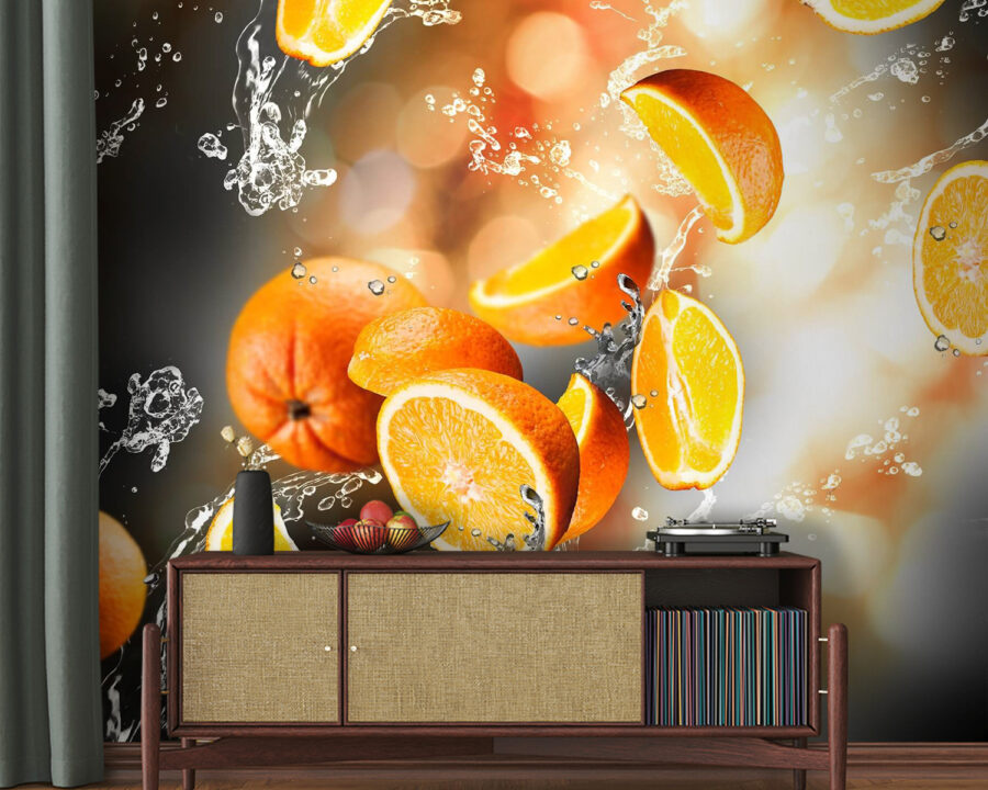 Oranges falling into water with water splashing Oranges falling into water with water splashing