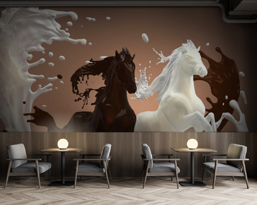 Horse with milk splashing around it