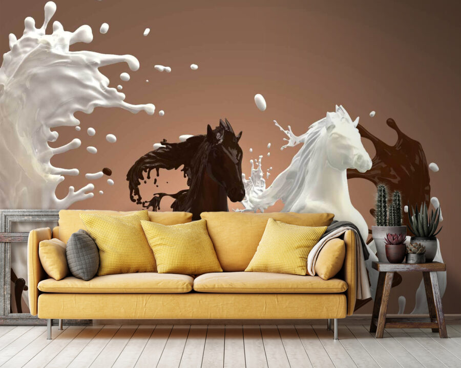 Horse with milk splashing around it