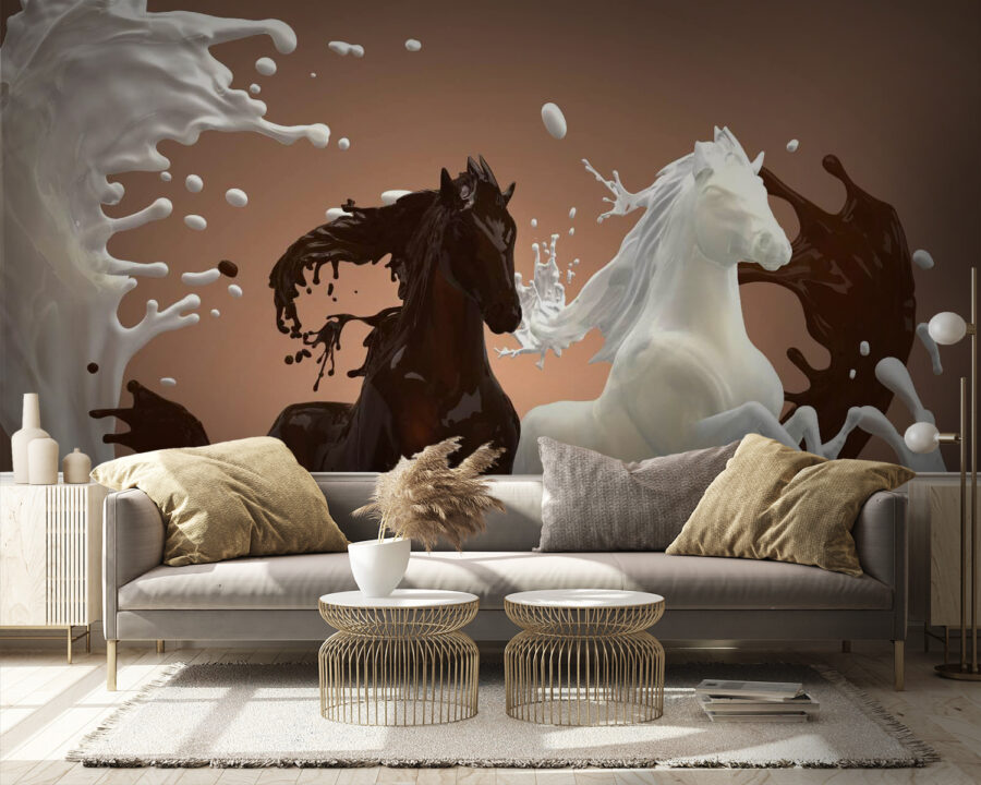 Horse with milk splashing around it