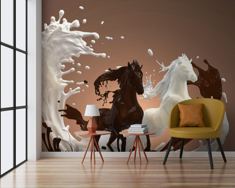 Horse with milk splashing around it