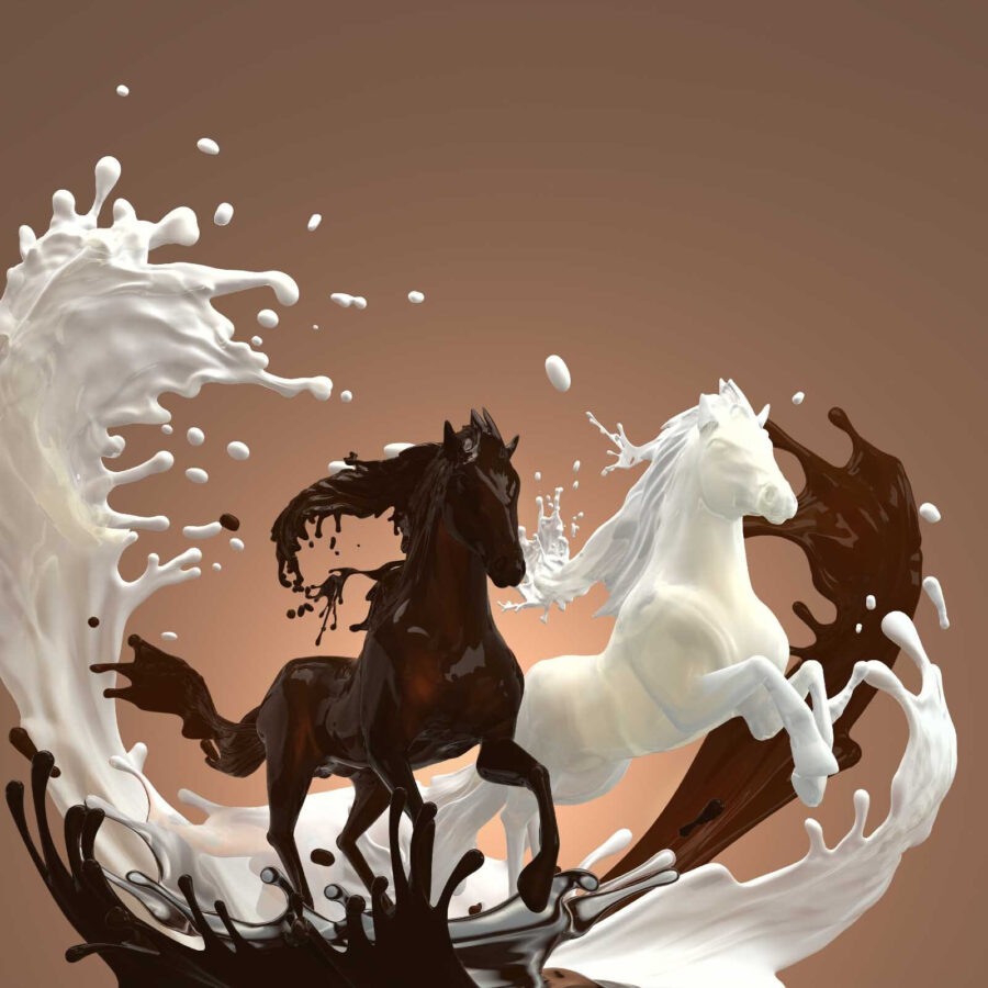 Horse with milk splashing around it