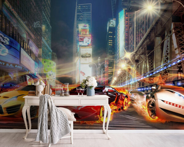 Car on fire in a city Car on fire in a city