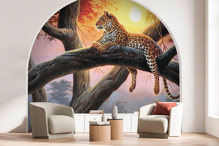 Wall murals Leopard lying on a tree branch