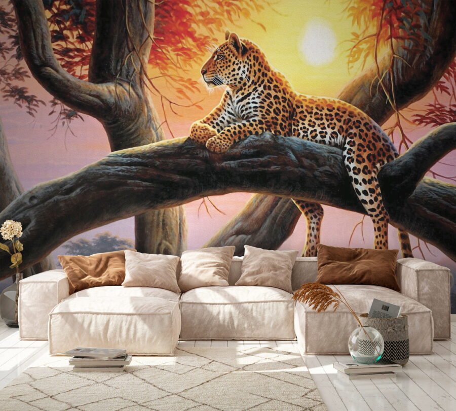 Wall murals Leopard lying on a tree branch - Image 6