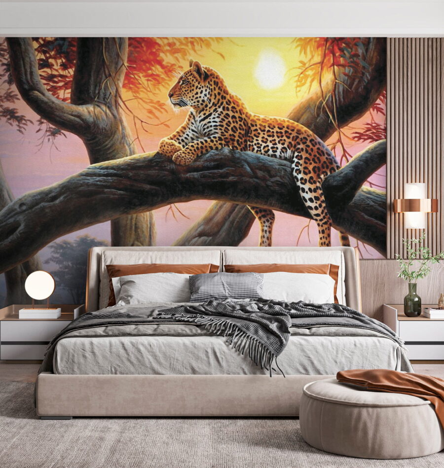 Wall murals Leopard lying on a tree branch - Image 3