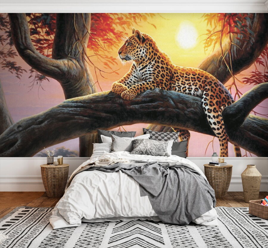 Wall murals Leopard lying on a tree branch - Image 2