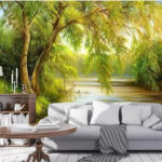 Wall murals River with trees and grass