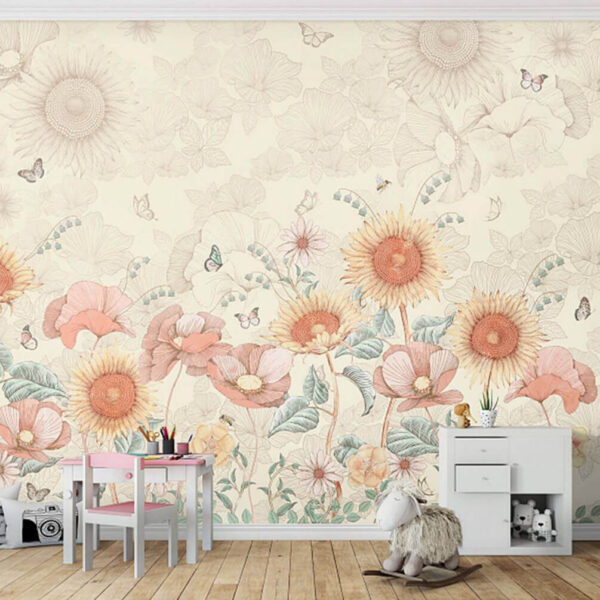 Wallpaper with flowers and butterflies Wallpaper with flowers and butterflies