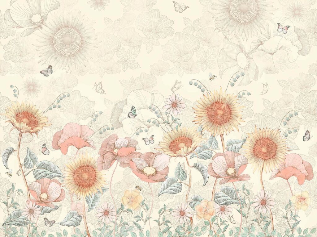 Wallpaper with flowers and butterflies Wallpaper with flowers and butterflies