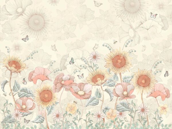 Wallpaper with flowers and butterflies Wallpaper with flowers and butterflies