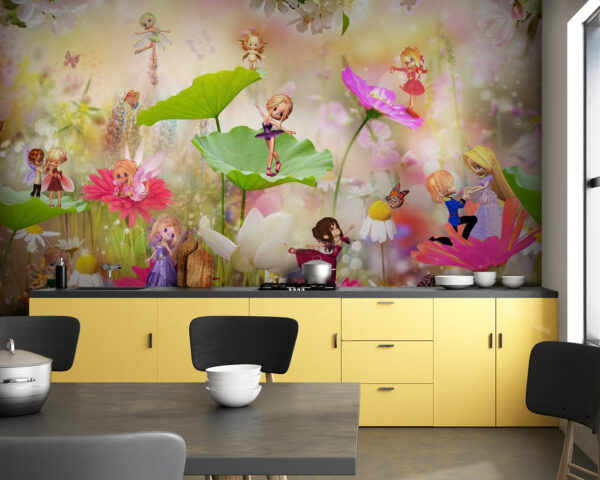 Group of cartoon fairies on flowers Group of cartoon fairies on flowers