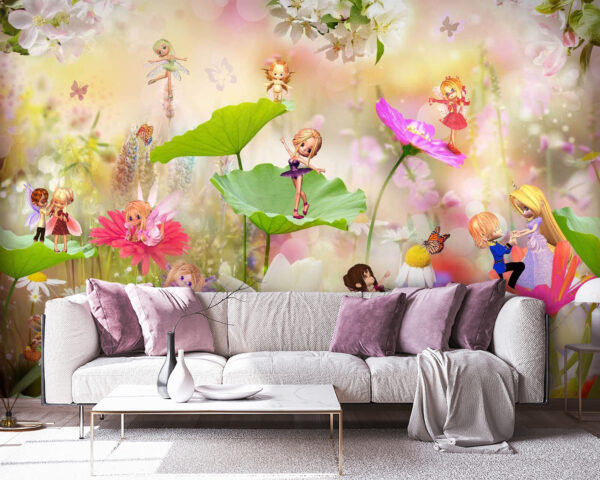Group of cartoon fairies on flowers Group of cartoon fairies on flowers