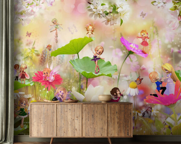 Group of cartoon fairies on flowers Group of cartoon fairies on flowers