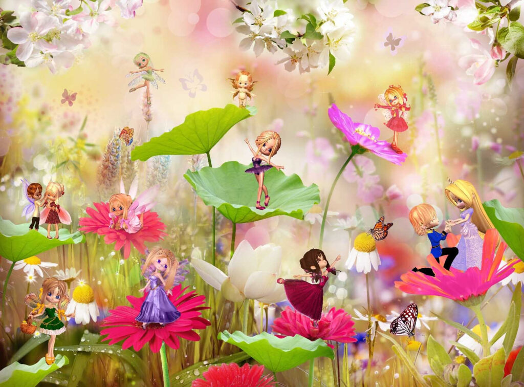 Group of cartoon fairies on flowers Group of cartoon fairies on flowers