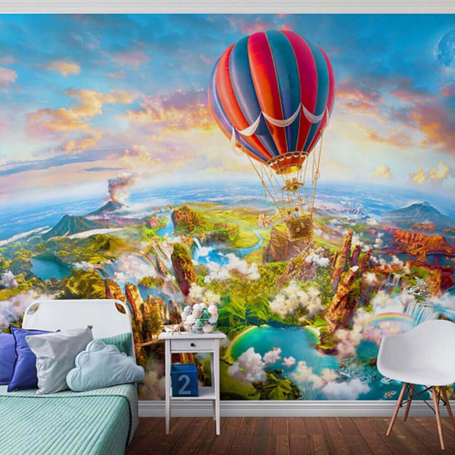 Hot air balloon over a landscape