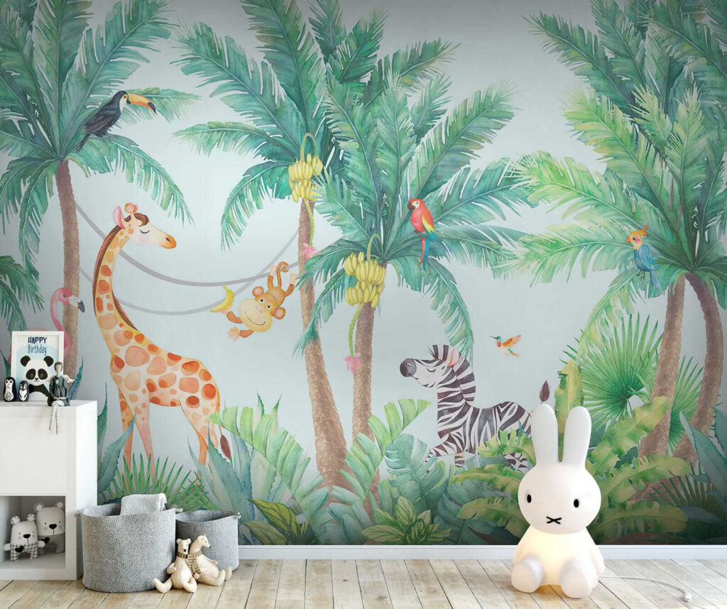 Giraffe and zebra in a jungle Giraffe and zebra in a jungle