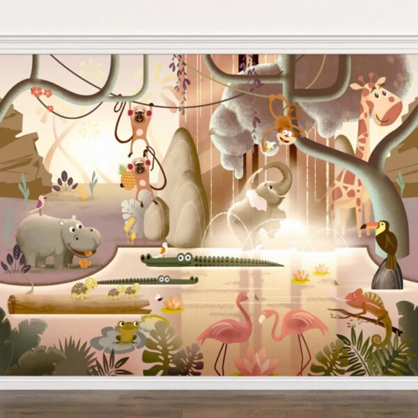 Group of animals in a pond Group of animals in a pond