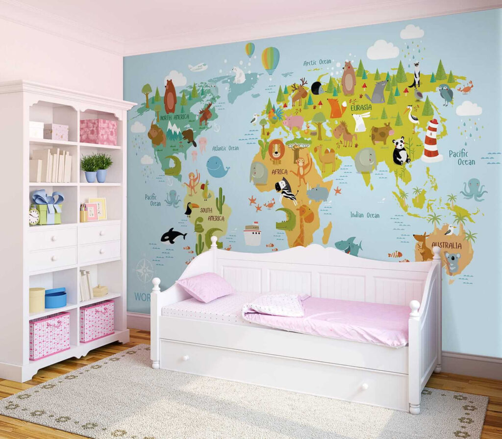 Map of the world with animals