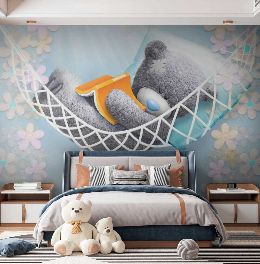 Wall murals Teddy bear sleeping in a hammock