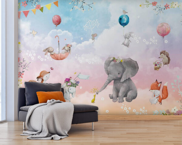 Wall murals Wall murals Wall mural of animals and balloons (SKU: u59964)