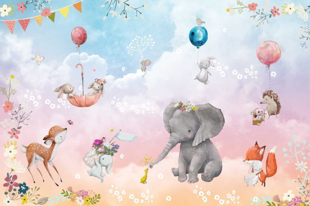 u59964p 1024x682 - Wall mural of animals and balloons - tegory