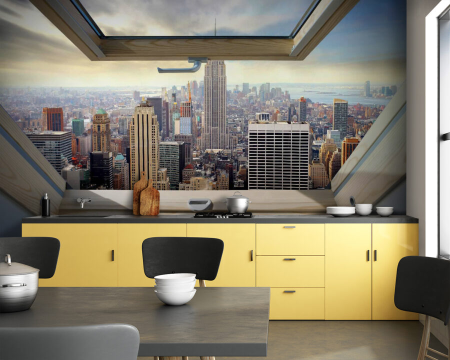 Window with a view of a city