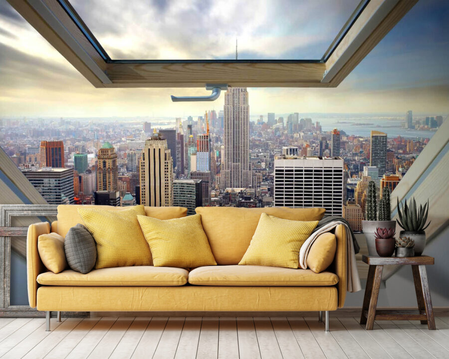 Window with a view of a city