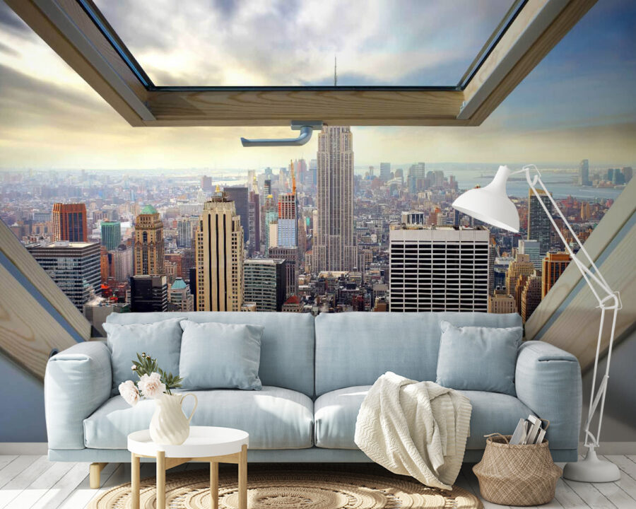 Window with a view of a city