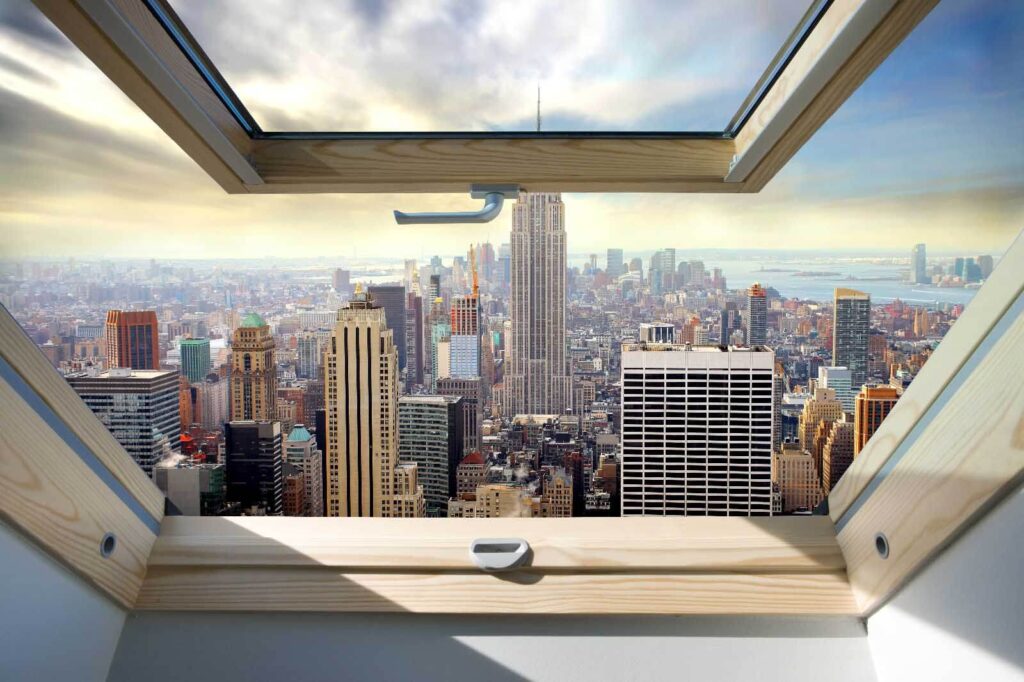 Window with a view of a city Window with a view of a city