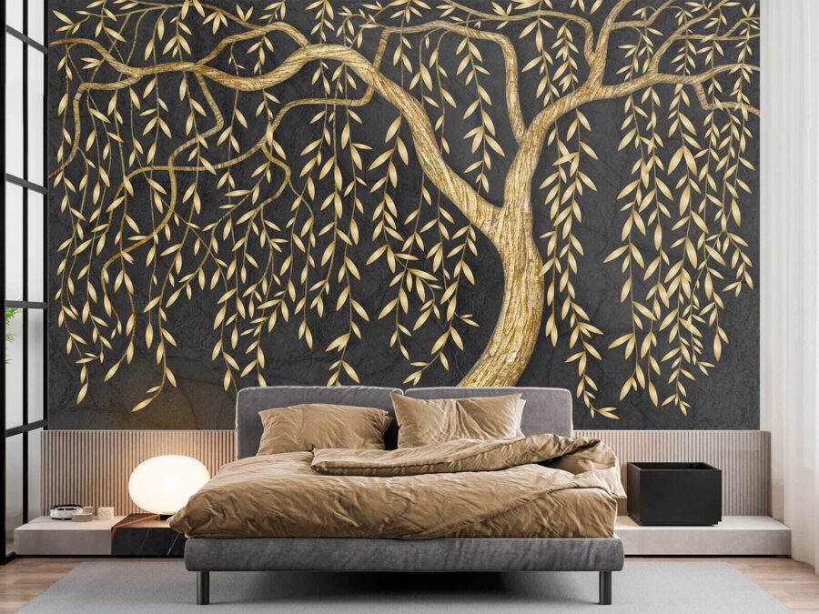 Elegant metallic tree on dark background