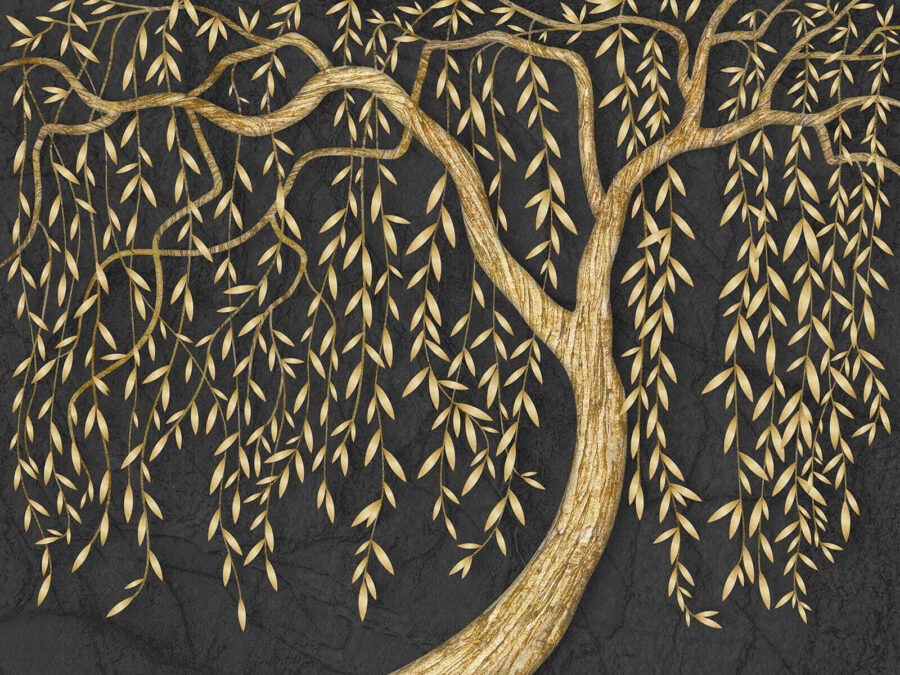 Elegant metallic tree on dark background