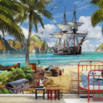 Wall murals Pirate ship on a beach