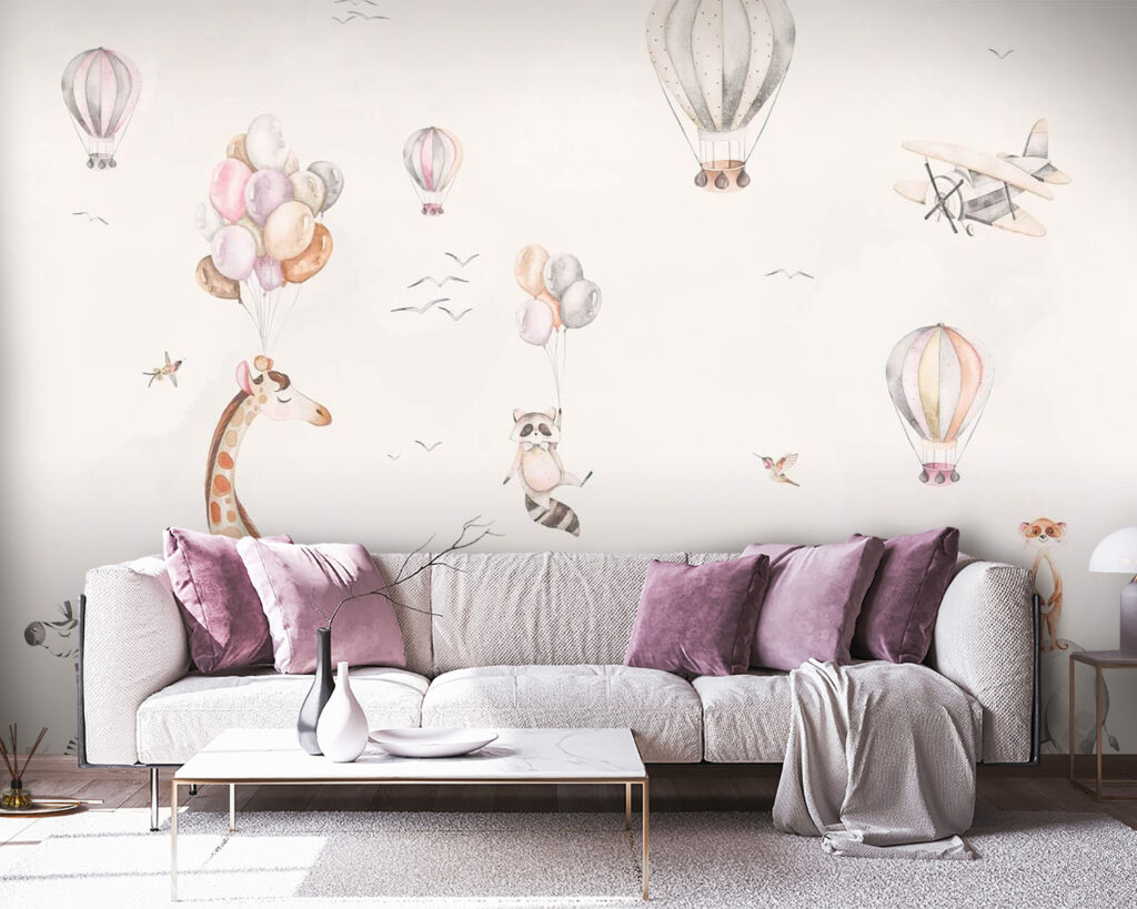 Wall mural of animals and hot air balloons Wall mural of animals and hot air balloons