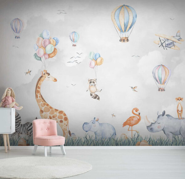 Wall mural of animals and balloons