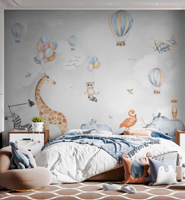 Wall mural of animals and balloons
