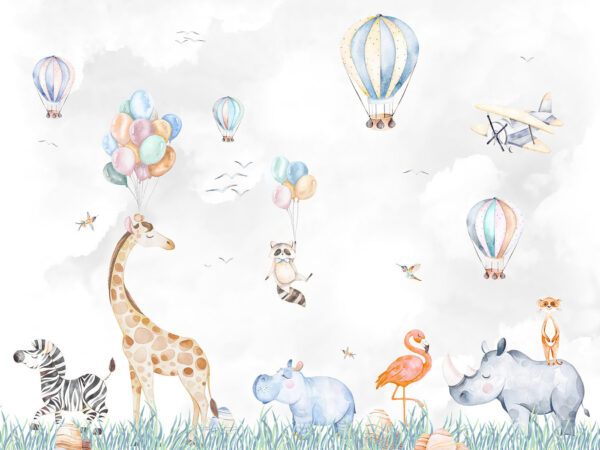 Wall mural of animals and balloons