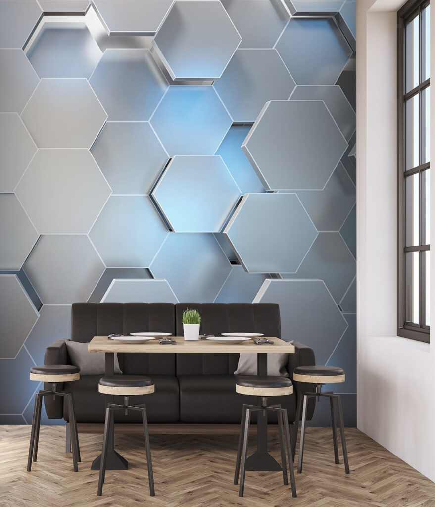 White hexagons with blue lights u59733piq1m 879x1024 - White hexagons with blue lights