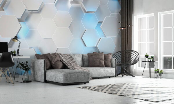 White hexagons with blue lights u59733pig1 600x360 - White hexagons with blue lights