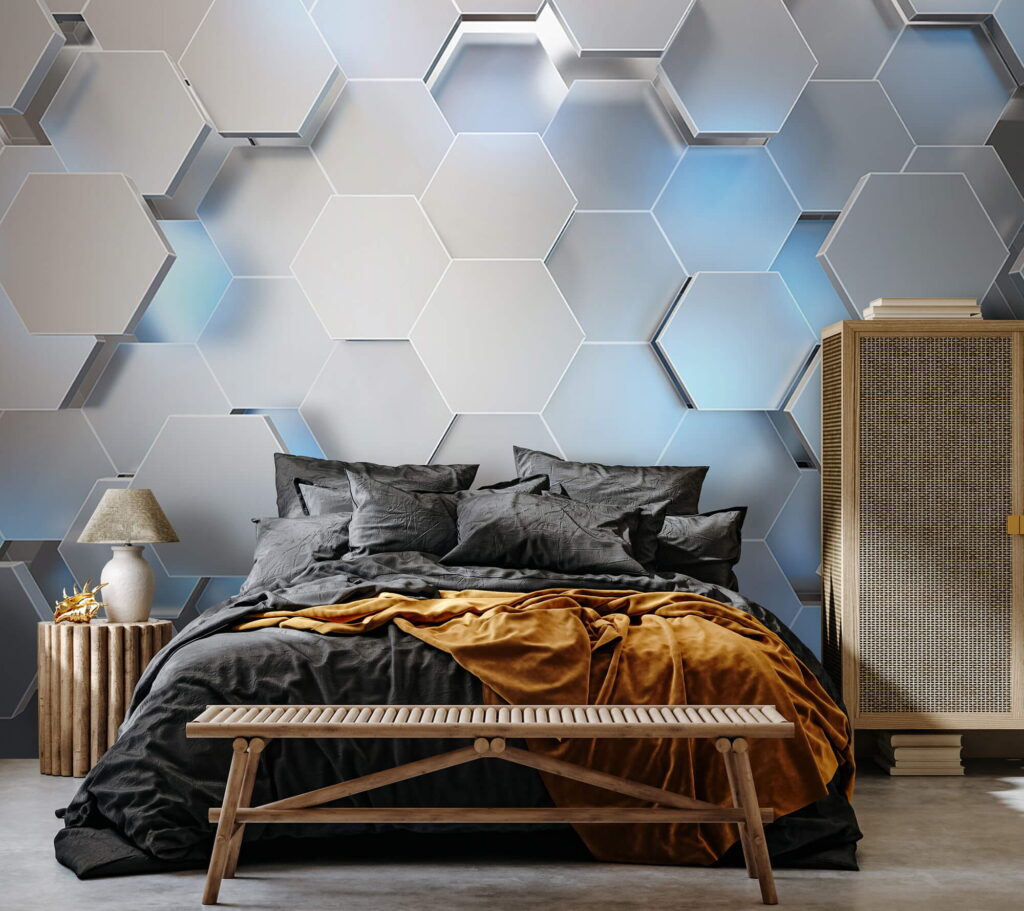 White hexagons with blue lights u59733pib1 1024x911 - White hexagons with blue lights
