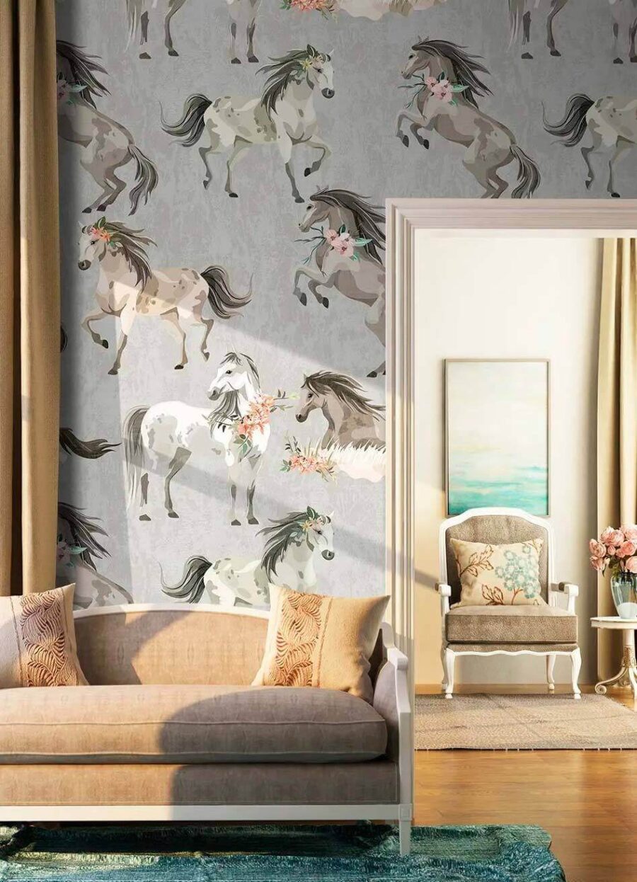 Wall murals Pattern of horses with flowers