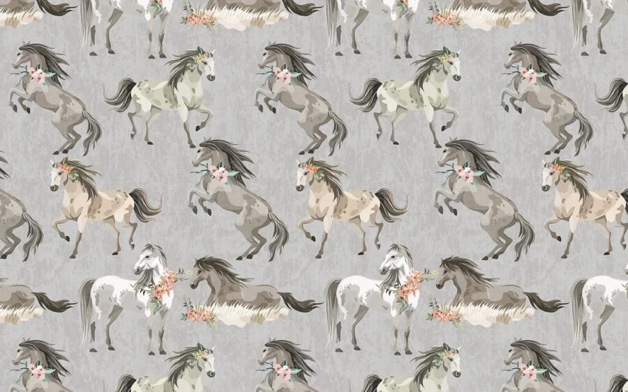 Wall murals Pattern of horses with flowers - Image 2