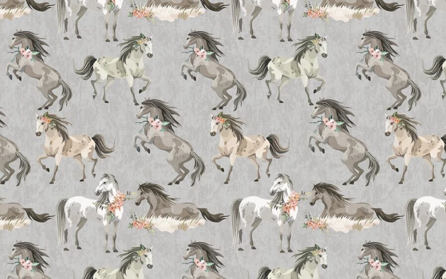 Pattern of horses with flowers