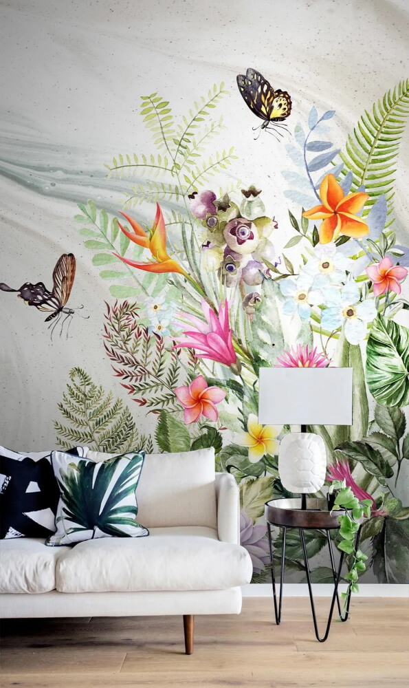 Painting of flowers and butterflies